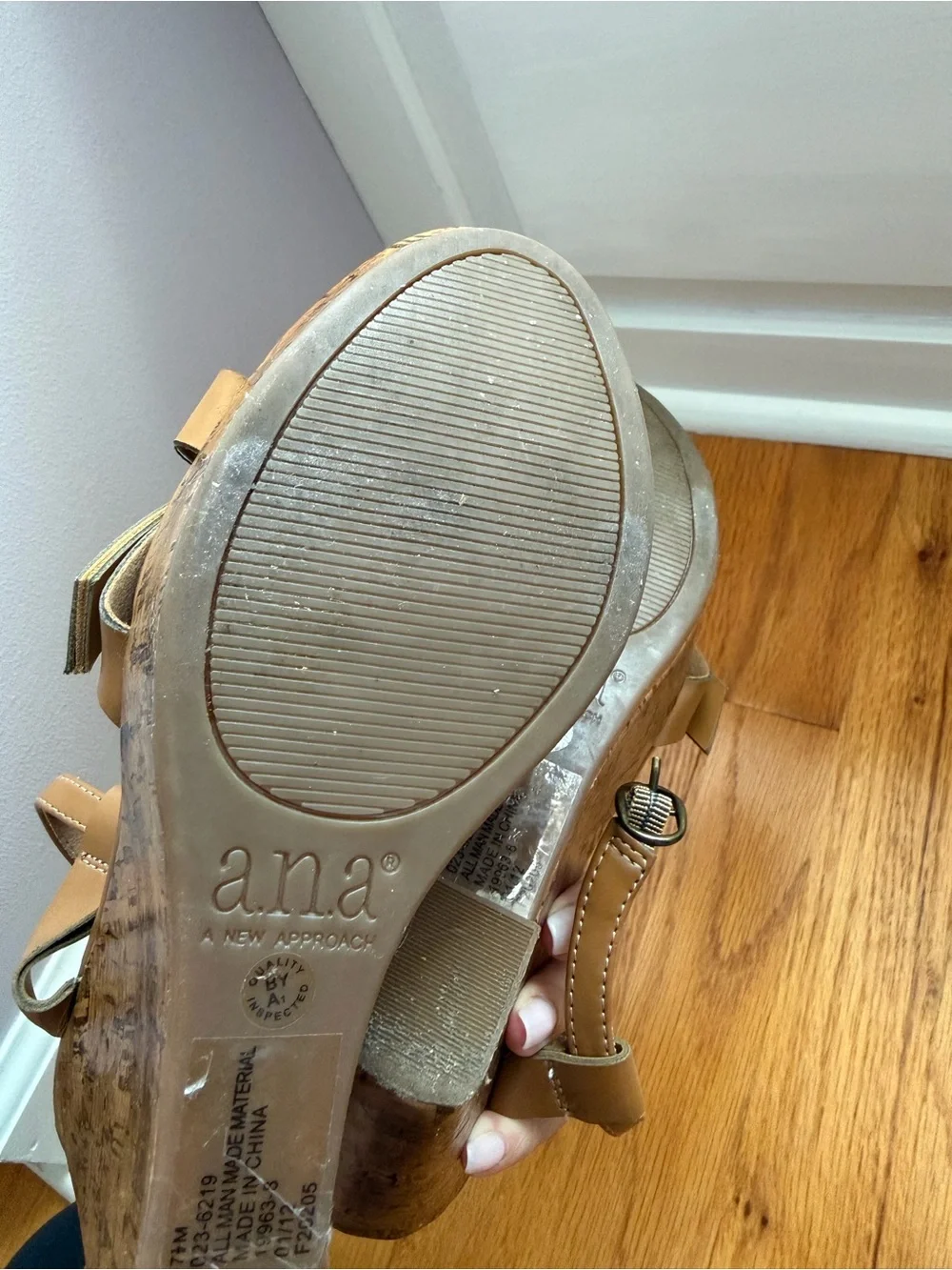 a.n.a Tan Knotted Slingback Cork Wedge Sandals Size 7.5